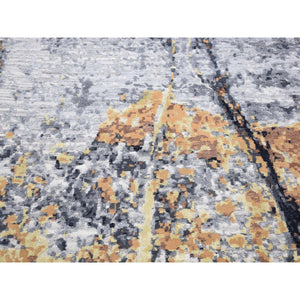 10'x14' Sea Blue with Mix of Brown, Fossil Design, Wool and Silk, Hand Knotted Oriental Rug FWR484422