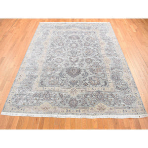 7'10"x10' Light Green, Pure Silk with Textured Wool Mughal Design Hand Knotted Oriental Rug FWR484434