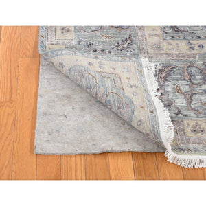 7'10"x10' Light Green, Pure Silk with Textured Wool Mughal Design Hand Knotted Oriental Rug FWR484434
