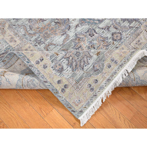 7'10"x10' Light Green, Pure Silk with Textured Wool Mughal Design Hand Knotted Oriental Rug FWR484434
