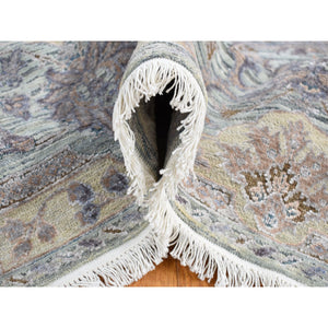 7'10"x10' Light Green, Pure Silk with Textured Wool Mughal Design Hand Knotted Oriental Rug FWR484434