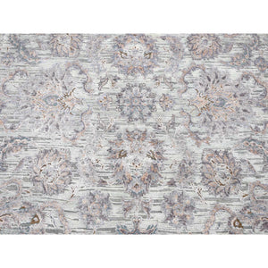 7'10"x10' Light Green, Pure Silk with Textured Wool Mughal Design Hand Knotted Oriental Rug FWR484434