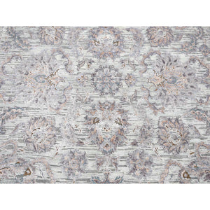 7'10"x10' Light Green, Pure Silk with Textured Wool Mughal Design Hand Knotted Oriental Rug FWR484434