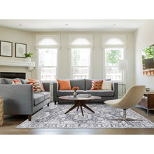 Load image into Gallery viewer, 7&#39;9&quot;x10&#39; Thunder Gray, Hand Knotted Oushak Influence Silk with Textured Wool Oriental Rug FWR484440