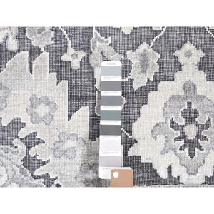 7'9"x10' Thunder Gray, Hand Knotted Oushak Influence Silk with Textured Wool Oriental Rug FWR484440