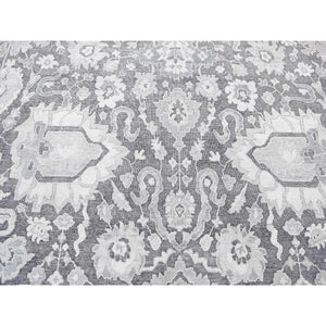 7'9"x10' Thunder Gray, Hand Knotted Oushak Influence Silk with Textured Wool Oriental Rug FWR484440