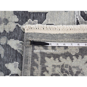 7'9"x10' Thunder Gray, Hand Knotted Oushak Influence Silk with Textured Wool Oriental Rug FWR484440