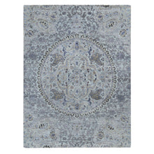 Load image into Gallery viewer, 7&#39;9&quot;x10&#39;1&quot; Ash Gray, The Maharaja, Real Silk with Some Textured Wool and Natural Abrash, Hand Knotted Oriental Rug FWR484452