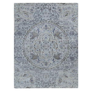 7'9"x10'1" Ash Gray, The Maharaja, Real Silk with Some Textured Wool and Natural Abrash, Hand Knotted Oriental Rug FWR484452