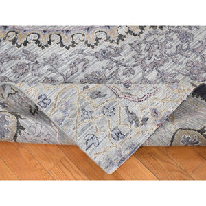 7'9"x10'1" Ash Gray, The Maharaja, Real Silk with Some Textured Wool and Natural Abrash, Hand Knotted Oriental Rug FWR484452