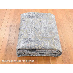 7'9"x10'1" Ash Gray, The Maharaja, Real Silk with Some Textured Wool and Natural Abrash, Hand Knotted Oriental Rug FWR484452