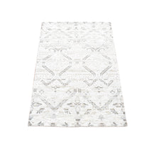 Load image into Gallery viewer, 3&#39;x5&#39;2&quot; Gray, Modern Design with Geometric Pattern, Pure Silk with Textured Wool Hand Knotted, Oriental Rug FWR484464