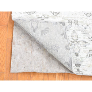 3'x5'2" Gray, Modern Design with Geometric Pattern, Pure Silk with Textured Wool Hand Knotted, Oriental Rug FWR484464