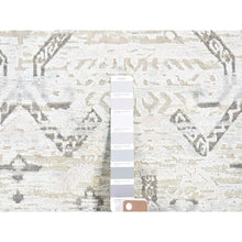Load image into Gallery viewer, 3&#39;x5&#39;2&quot; Gray, Modern Design with Geometric Pattern, Pure Silk with Textured Wool Hand Knotted, Oriental Rug FWR484464
