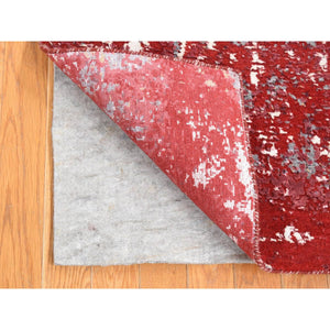 2'1x3' Red, Modern Design With Abstract Design Densely Woven, Wool and Silk Hand Knotted, Mat Oriental Rug FWR484476