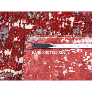 2'1x3' Red, Modern Design With Abstract Design Densely Woven, Wool and Silk Hand Knotted, Mat Oriental Rug FWR484476