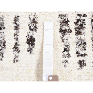 3'x3' Black, Modern Erased Column Design, Thick and Plush, Pure Wool, Hand Knotted, Small Square Oriental Rug FWR484482