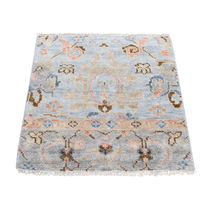 3'x3' Blue and Grey, Soft Pile Supple Collection, Oushak Design, 100% Wool Hand Knotted, Square Rug FWR484500