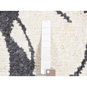 3'x3' Charcoal Black, Tone on Tone Modern Design Thick and Plush, Undyed Natural Wool Hand Knotted, Square Oriental Rug FWR484518