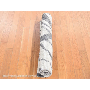 3'x3' Charcoal Black, Tone on Tone Modern Design Thick and Plush, Undyed Natural Wool Hand Knotted, Square Oriental Rug FWR484518