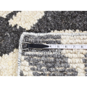 3'x3' Charcoal Black, Tone on Tone Modern Design Thick and Plush, Undyed Natural Wool Hand Knotted, Square Oriental Rug FWR484518
