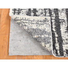 Load image into Gallery viewer, 3&#39;x3&#39; Olive Black, Modern Vertical Broken Stripe Design, Plush Pile Organic Undyed Wool, Hand Knotted Square Oriental Rug FWR484524