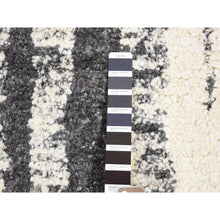 Load image into Gallery viewer, 3&#39;x3&#39; Olive Black, Modern Vertical Broken Stripe Design, Plush Pile Organic Undyed Wool, Hand Knotted Square Oriental Rug FWR484524