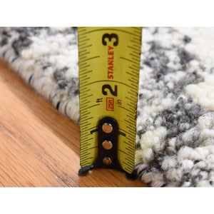 3'x3' Black, Modern Erased Column Design Thick and Plush, Organic Undyed Wool Hand Knotted, Square Oriental Rug FWR484536
