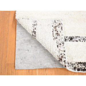 3'x3' Dark Brown and Ivory, Organic Undyed Wool Hand Knotted, Striae Design Thick and Plush, Square Oriental Rug FWR484542