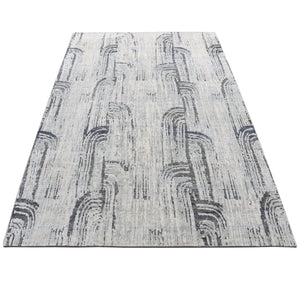 5'x7'1" Mirage Grey, The Cane, Pure Silk With Textured Wool, Hand-Knotted Oriental Rug FWR484608