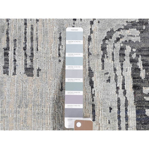 5'x7'1" Mirage Grey, The Cane, Pure Silk With Textured Wool, Hand-Knotted Oriental Rug FWR484608