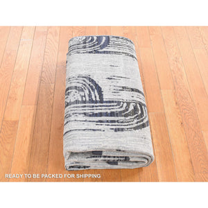 5'x7'1" Mirage Grey, The Cane, Pure Silk With Textured Wool, Hand-Knotted Oriental Rug FWR484608