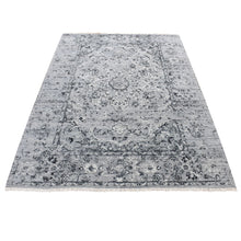Load image into Gallery viewer, 5&#39;1&quot;x7&#39; Black Coral, Broken Persian, Erased Design, Silk With Textured Wool, Hand Knotted, Oriental Rug FWR484632