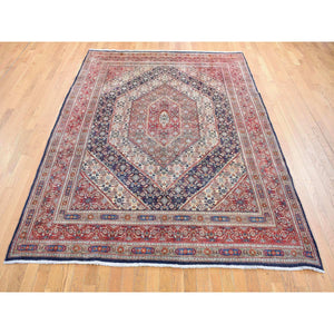 7'9"x10'10" Cordovan Red, Persian Moud With Geometric Design, Natural Dyes, 100% Wool, Multiple Mahi Fish Design, Geometric Medallions, Hand Knotted, Oriental Rug FWR484668
