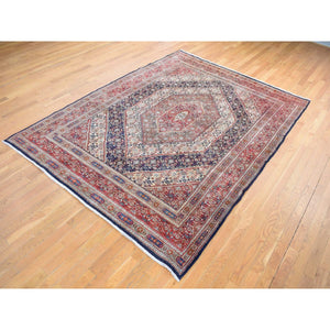 7'9"x10'10" Cordovan Red, Persian Moud With Geometric Design, Natural Dyes, 100% Wool, Multiple Mahi Fish Design, Geometric Medallions, Hand Knotted, Oriental Rug FWR484668