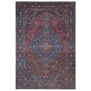 11'2"x16'8" Barn Red, Antique Persian Kashan Debir, Hand Knotted, Pure Wool, Dense Weave, Soft, Evenly Worn, Sides and Ends Professionally Secured, Cleaned, Oversized Oriental Rug FWR484674
