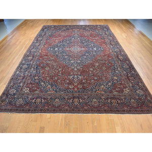 11'2"x16'8" Barn Red, Antique Persian Kashan Debir, Hand Knotted, Pure Wool, Dense Weave, Soft, Evenly Worn, Sides and Ends Professionally Secured, Cleaned, Oversized Oriental Rug FWR484674
