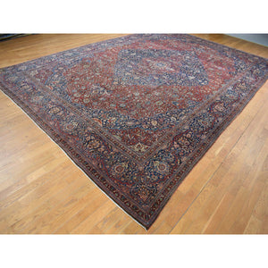 11'2"x16'8" Barn Red, Antique Persian Kashan Debir, Hand Knotted, Pure Wool, Dense Weave, Soft, Evenly Worn, Sides and Ends Professionally Secured, Cleaned, Oversized Oriental Rug FWR484674