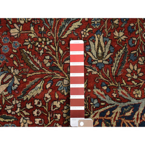 11'2"x16'8" Barn Red, Antique Persian Kashan Debir, Hand Knotted, Pure Wool, Dense Weave, Soft, Evenly Worn, Sides and Ends Professionally Secured, Cleaned, Oversized Oriental Rug FWR484674