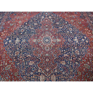 11'2"x16'8" Barn Red, Antique Persian Kashan Debir, Hand Knotted, Pure Wool, Dense Weave, Soft, Evenly Worn, Sides and Ends Professionally Secured, Cleaned, Oversized Oriental Rug FWR484674