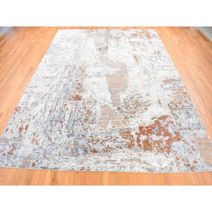 10'x13'10" Goose Gray, Hi-Low Pile Modern Abstract Design, 100% Wool Hand Knotted, Oriental Rug FWR484692