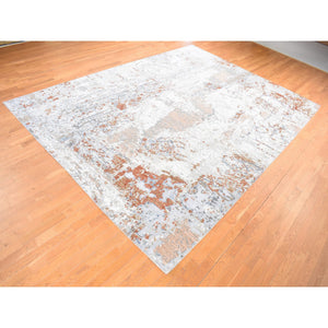 10'x13'10" Goose Gray, Hi-Low Pile Modern Abstract Design, 100% Wool Hand Knotted, Oriental Rug FWR484692