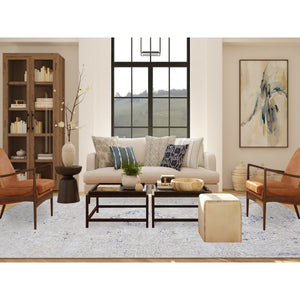 10'x14'1" Arctic Blue, Diminishing Cypress Tree with Medallion Design, Silk with Textured Wool Hand Knotted, Oriental Rug FWR484698