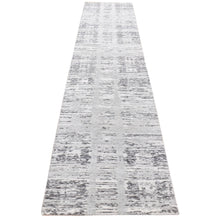 Load image into Gallery viewer, 2&#39;6&quot;x12&#39; Goose Gray, Modern Erased Pattern, Hand Spun Undyed Natural Wool Hand Knotted, Runner Oriental Rug FWR484722