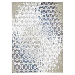 10'x14'1" Agreeable Gray, THE HONEYCOMB Award Winning Design, Hand Knotted Wool and Silk, Oriental Rug FWR484758