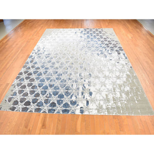 10'x14'1" Agreeable Gray, THE HONEYCOMB Award Winning Design, Hand Knotted Wool and Silk, Oriental Rug FWR484758