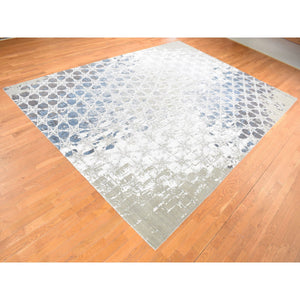 10'x14'1" Agreeable Gray, THE HONEYCOMB Award Winning Design, Hand Knotted Wool and Silk, Oriental Rug FWR484758