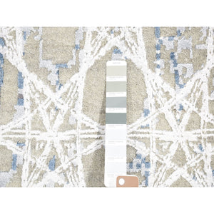 10'x14'1" Agreeable Gray, THE HONEYCOMB Award Winning Design, Hand Knotted Wool and Silk, Oriental Rug FWR484758
