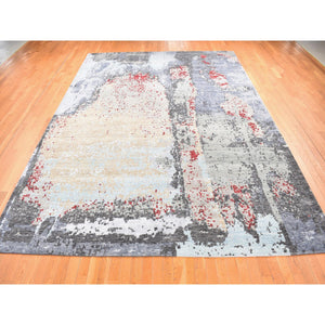 10'x14'2" Platinum Gray, Abstract Design, Denser Weave Pure Wool Hand Knotted, Oriental Rug FWR484764