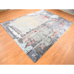 10'x14'2" Platinum Gray, Abstract Design, Denser Weave Pure Wool Hand Knotted, Oriental Rug FWR484764
